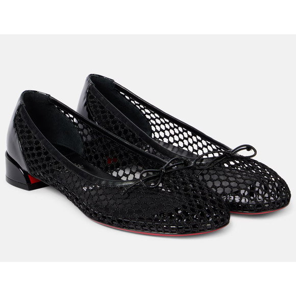 Christian Louboutin Sweetie Jane Mesh Flat Black Patent Ballet Ballerina 41 - Picture 10 of 16